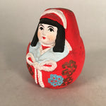 Japanese Plaster Piggy Bank Vtg Hime-Daruma Figurine Doll Kimono KF439