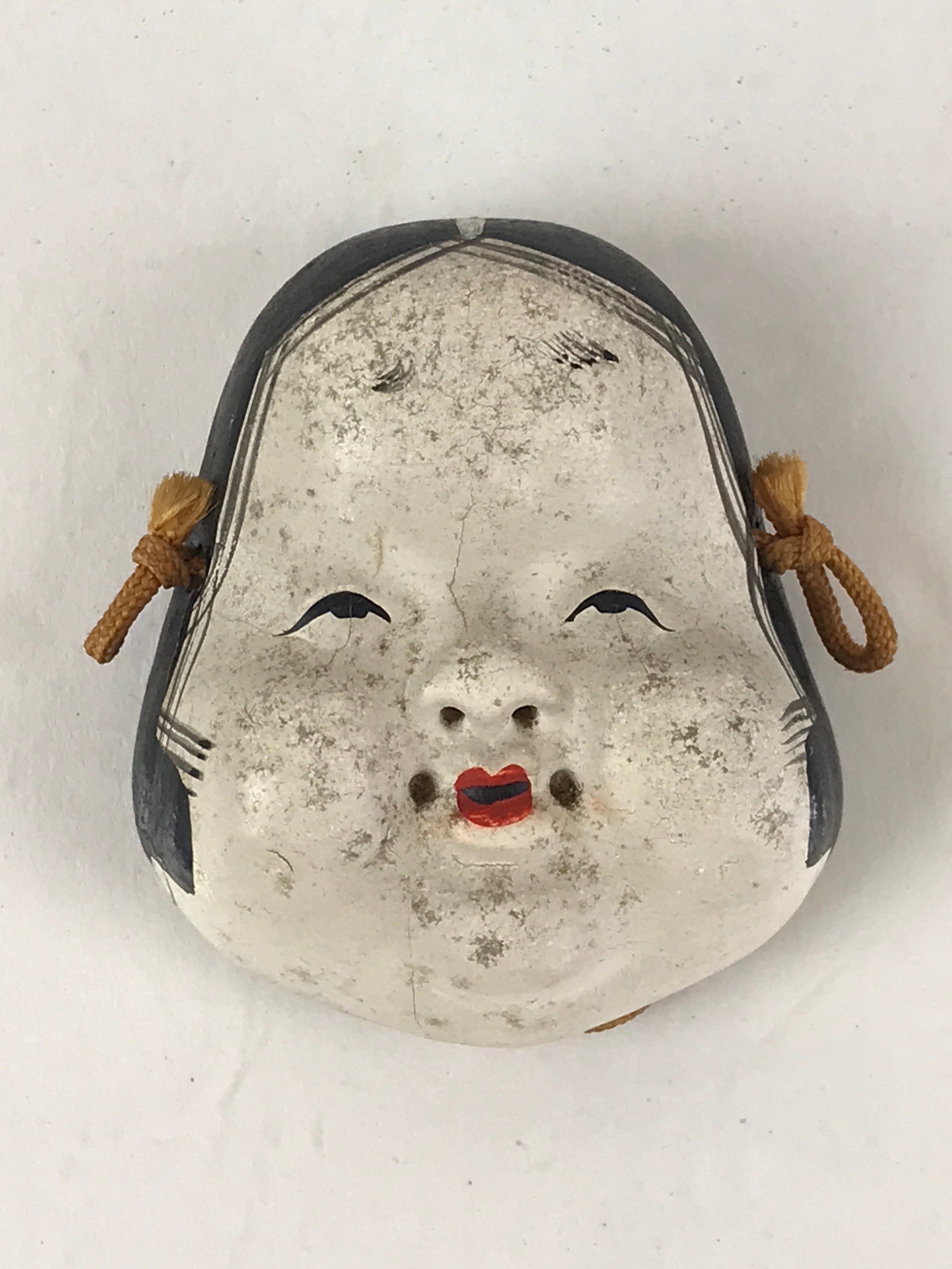Japanese Plaster Small Face Mask Vtg Okame Lady's Face White KF586