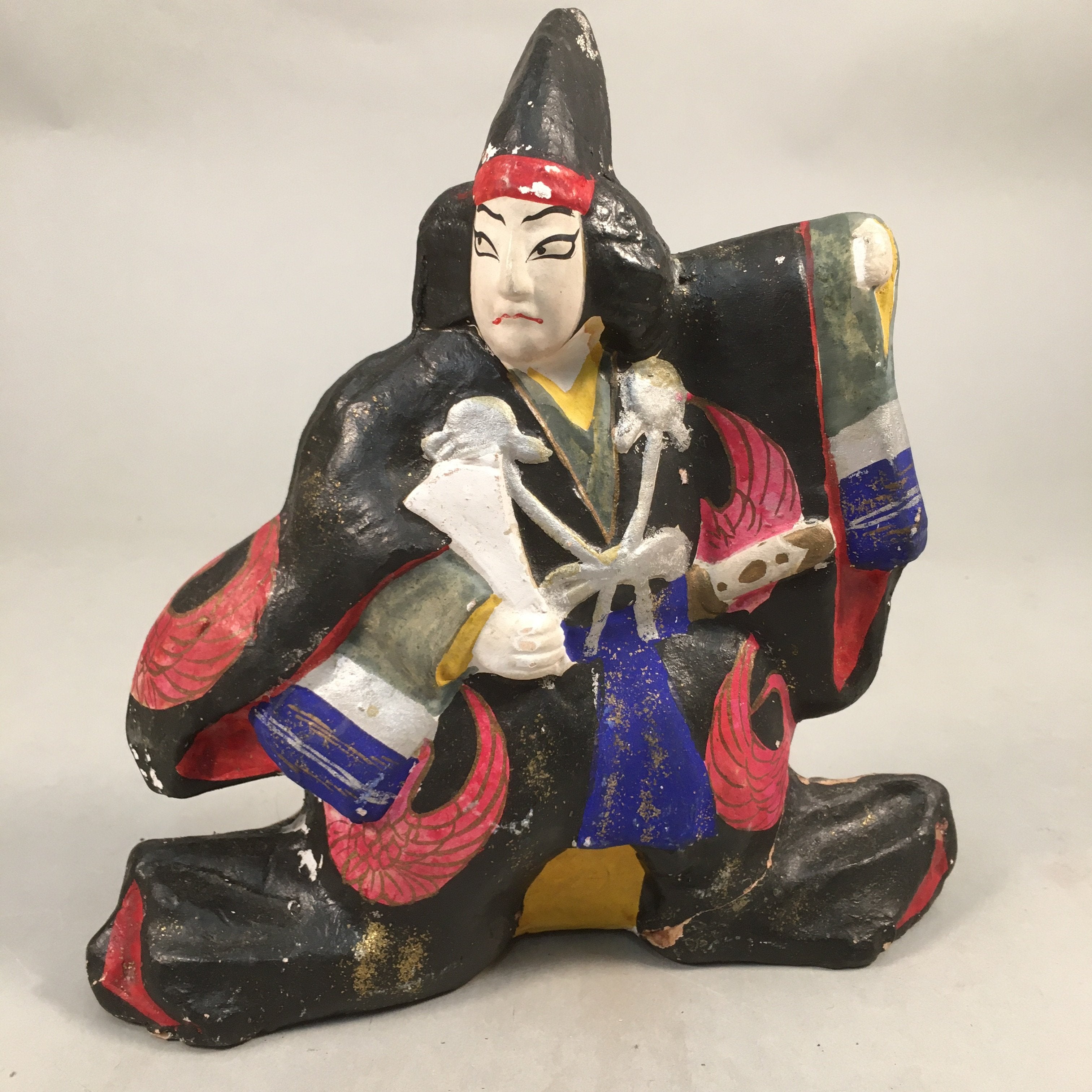 Japanese Plaster Statue Vtg Hand-painted Okimono Kimono Man Kabuki BD564