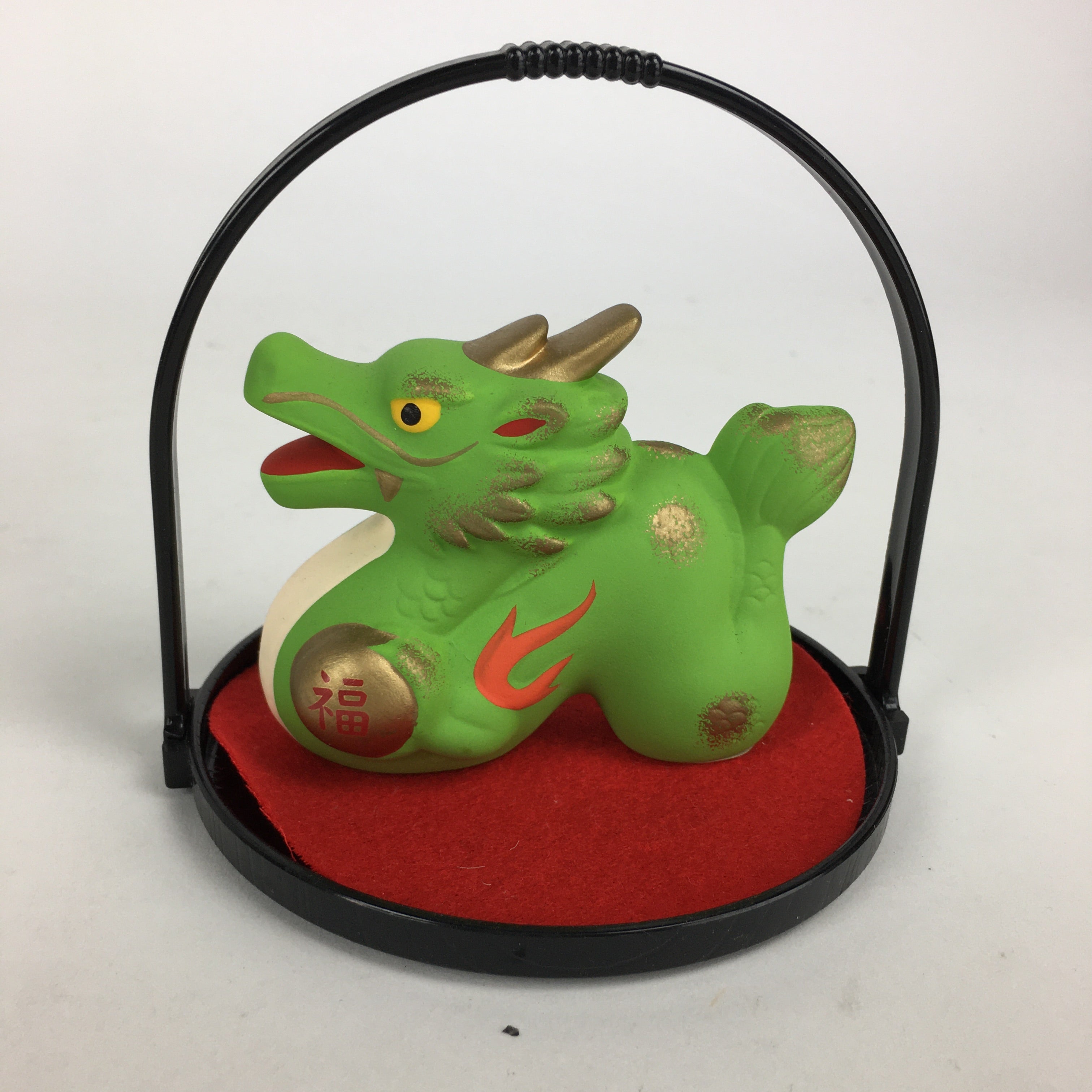 Japanese Plaster Zodiac Dragon Statue Vtg Lucky Charm Green Figurine PX613