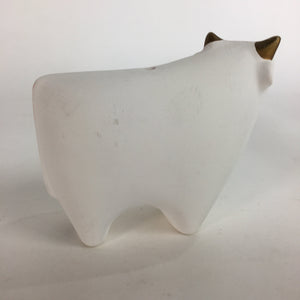 Japanese Plaster Zodiac Symbol Cow Vtg Pottery Yakushi Kiln White Gold Ushi BD6