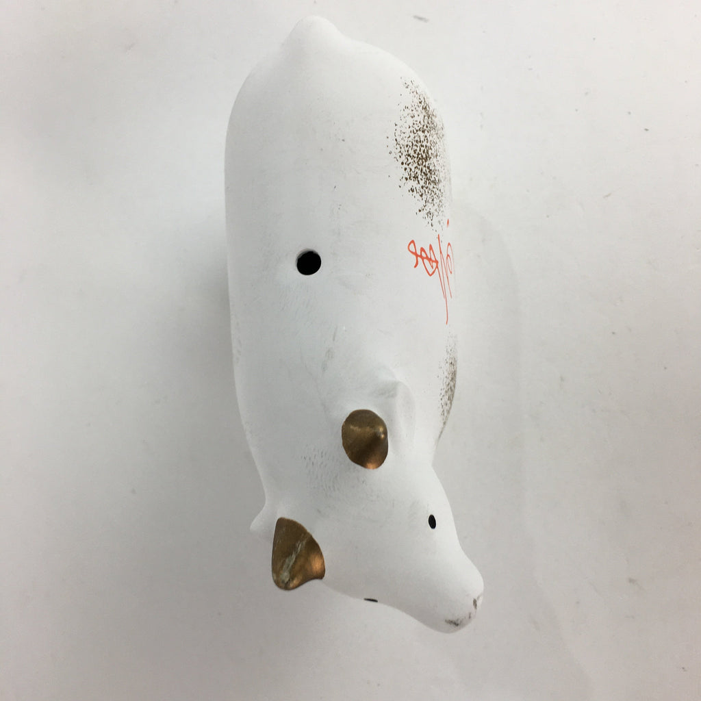 Japanese Plaster Zodiac Symbol Cow Vtg Pottery Yakushi Kiln White Gold Ushi BD6