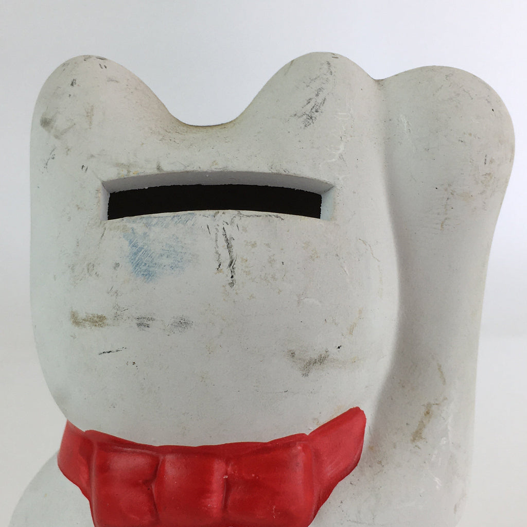 Japanese Plaster doll Cat Piggy Bank Vtg Manekineko Money Box Good Luck BD822