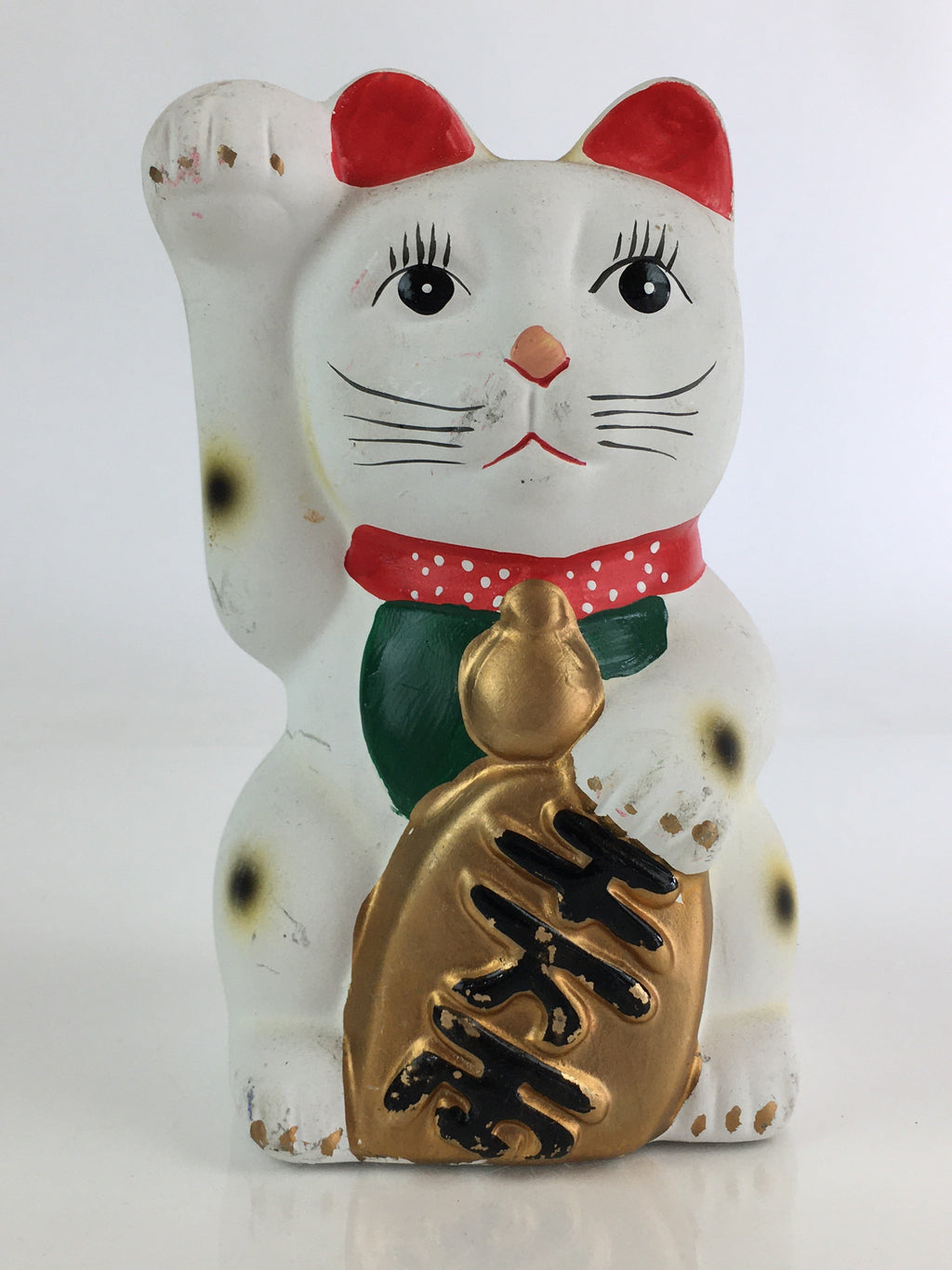 Japanese Plaster doll Cat Piggy Bank Vtg Manekineko Money Box Good Luck BD822
