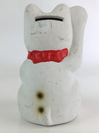 Japanese Plaster doll Cat Piggy Bank Vtg Manekineko Money Box Good Luck BD822