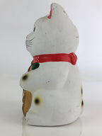 Japanese Plaster doll Cat Piggy Bank Vtg Manekineko Money Box Good Luck BD822