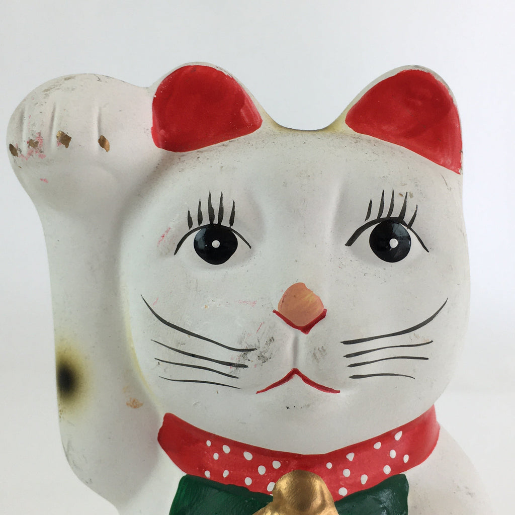 Japanese Plaster doll Cat Piggy Bank Vtg Manekineko Money Box Good Luck BD822