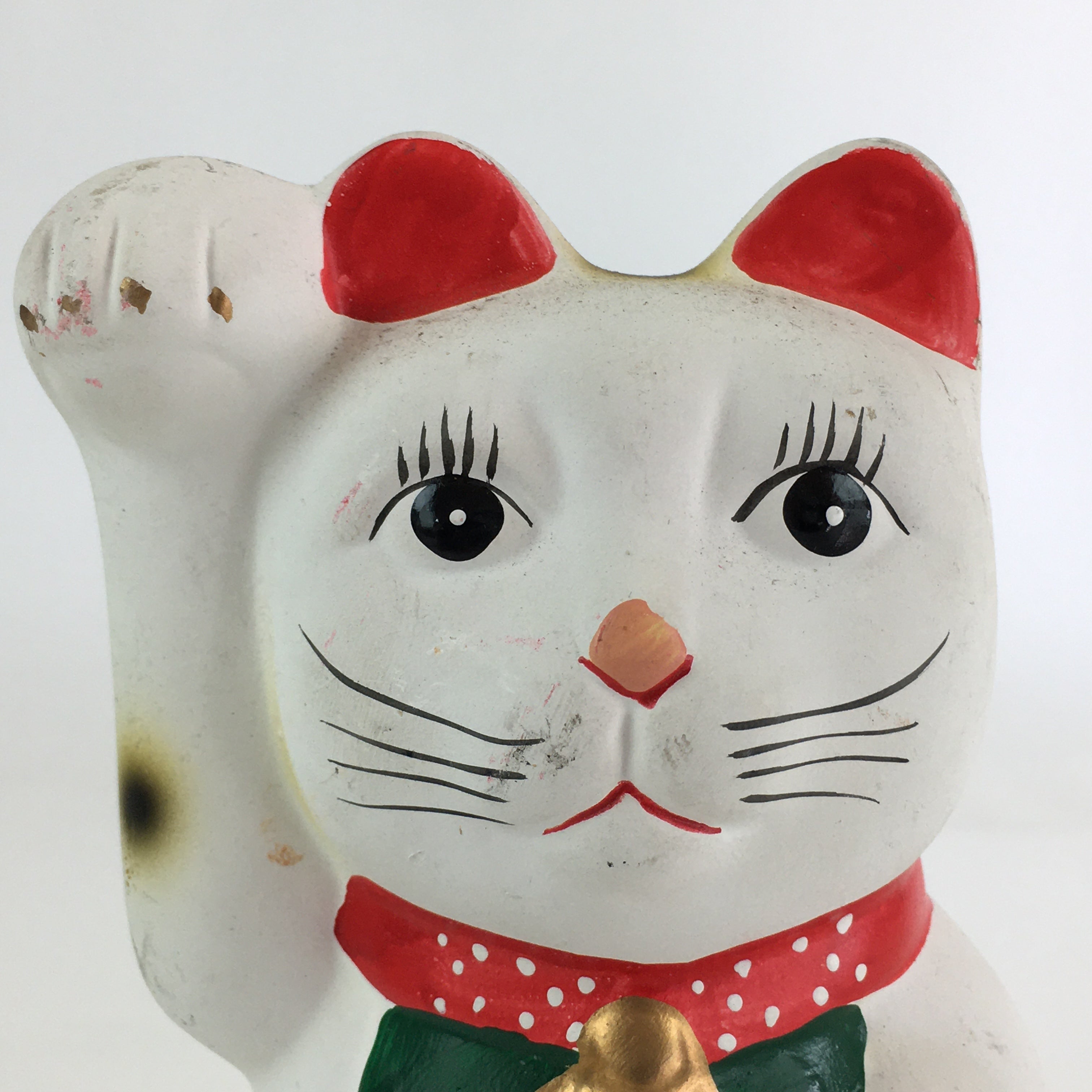 Japanese Plaster doll Cat Piggy Bank Vtg Manekineko Money Box Good Luck BD822