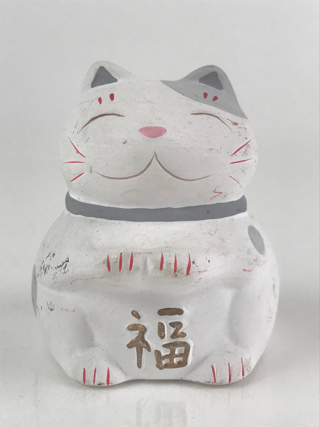 Japanese Plaster doll Cat Piggy Bank Vtg Money Box Chokinbako Good Luck BD827