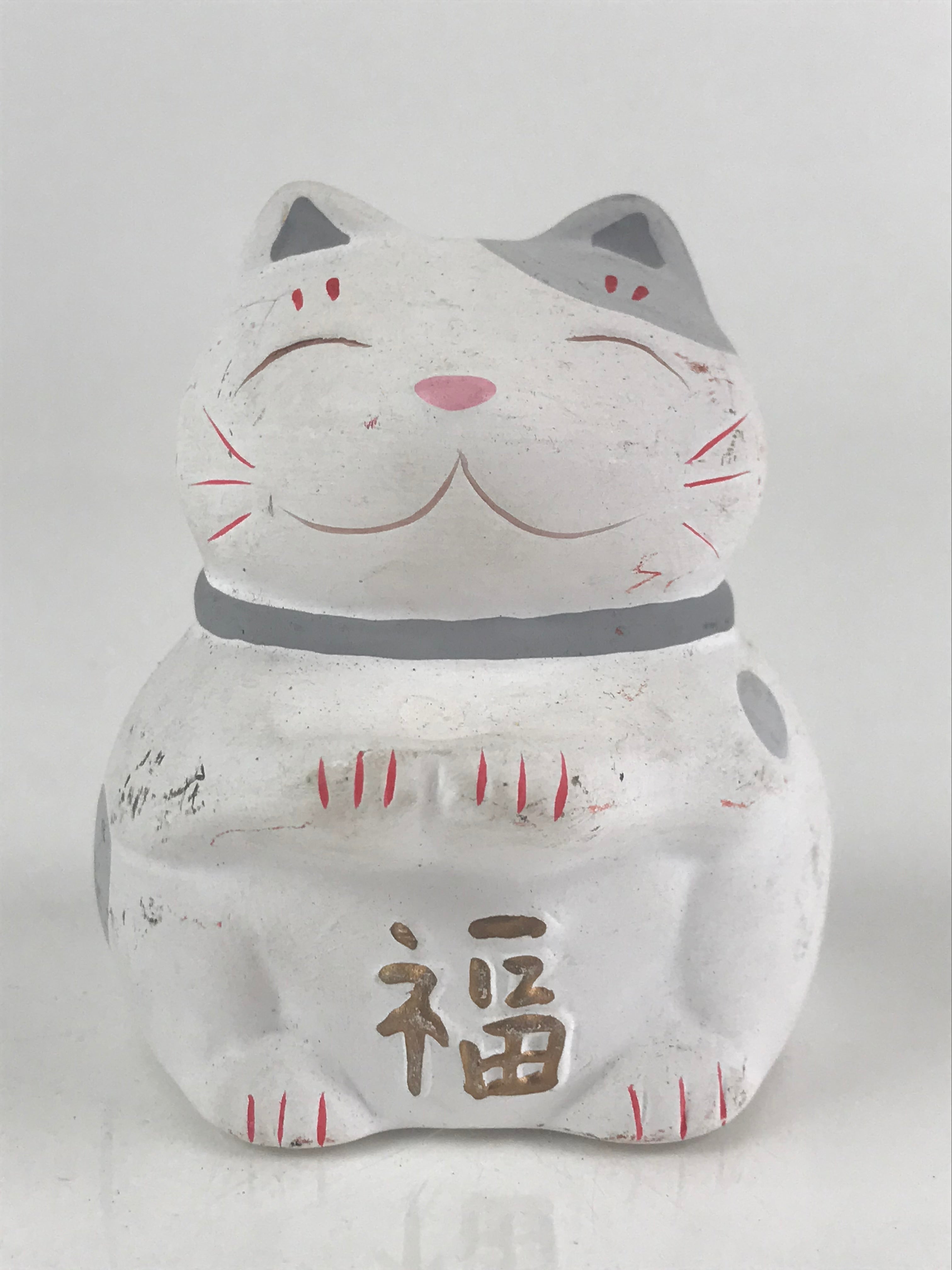 Japanese Plaster doll Cat Piggy Bank Vtg Money Box Chokinbako Good Luck BD827