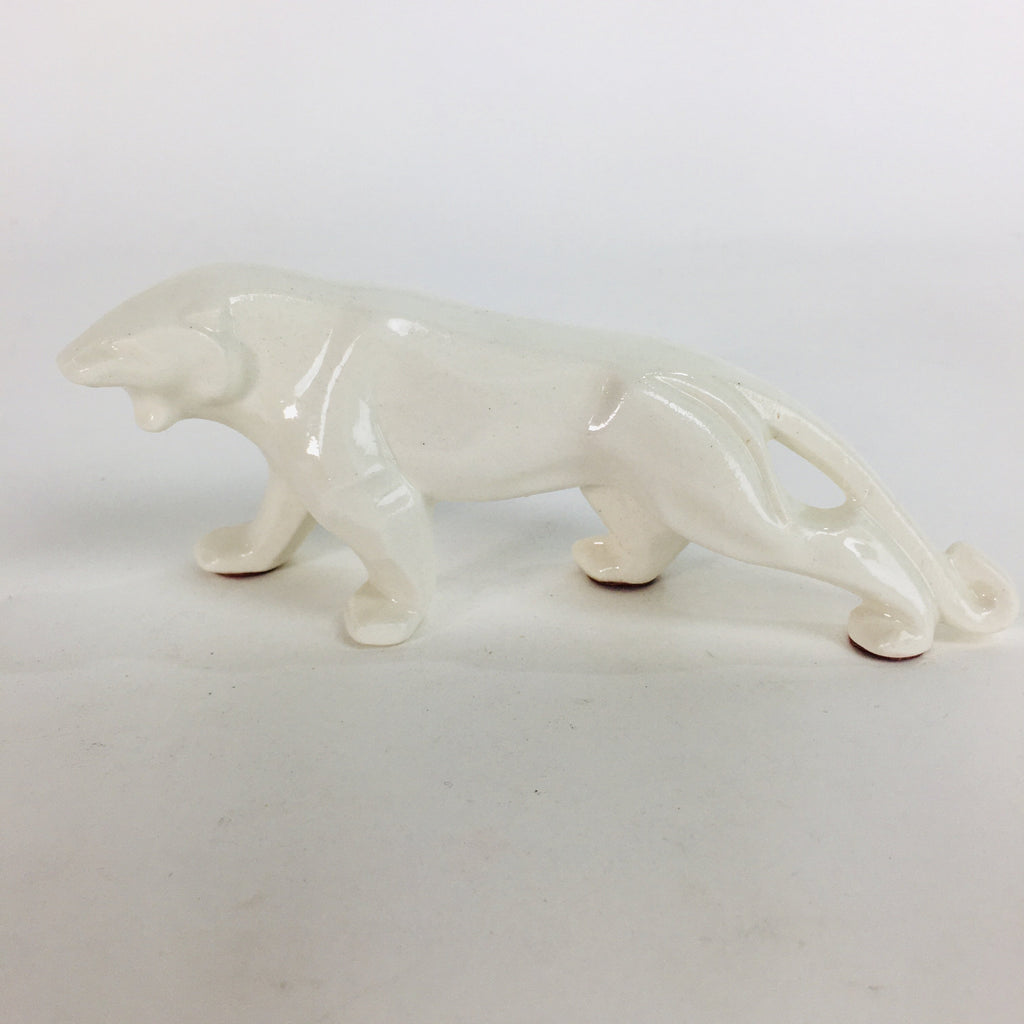 Japanese Pocelain Leopard Figurine Vtg Kokeshi Doll Pottery White Okimono KF567