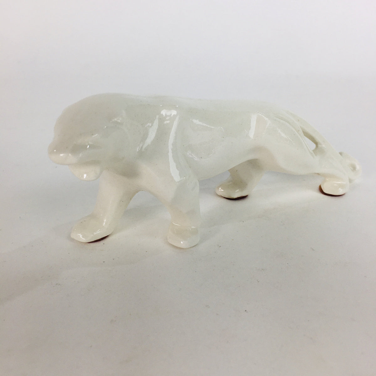 Japanese Pocelain Leopard Figurine Vtg Kokeshi Doll Pottery White Okimono KF567