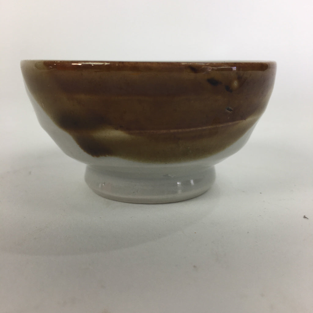 Japanese Pocerain Sake Cup Vtg Guinomi White Brown Kanji Design Ochoko GU978