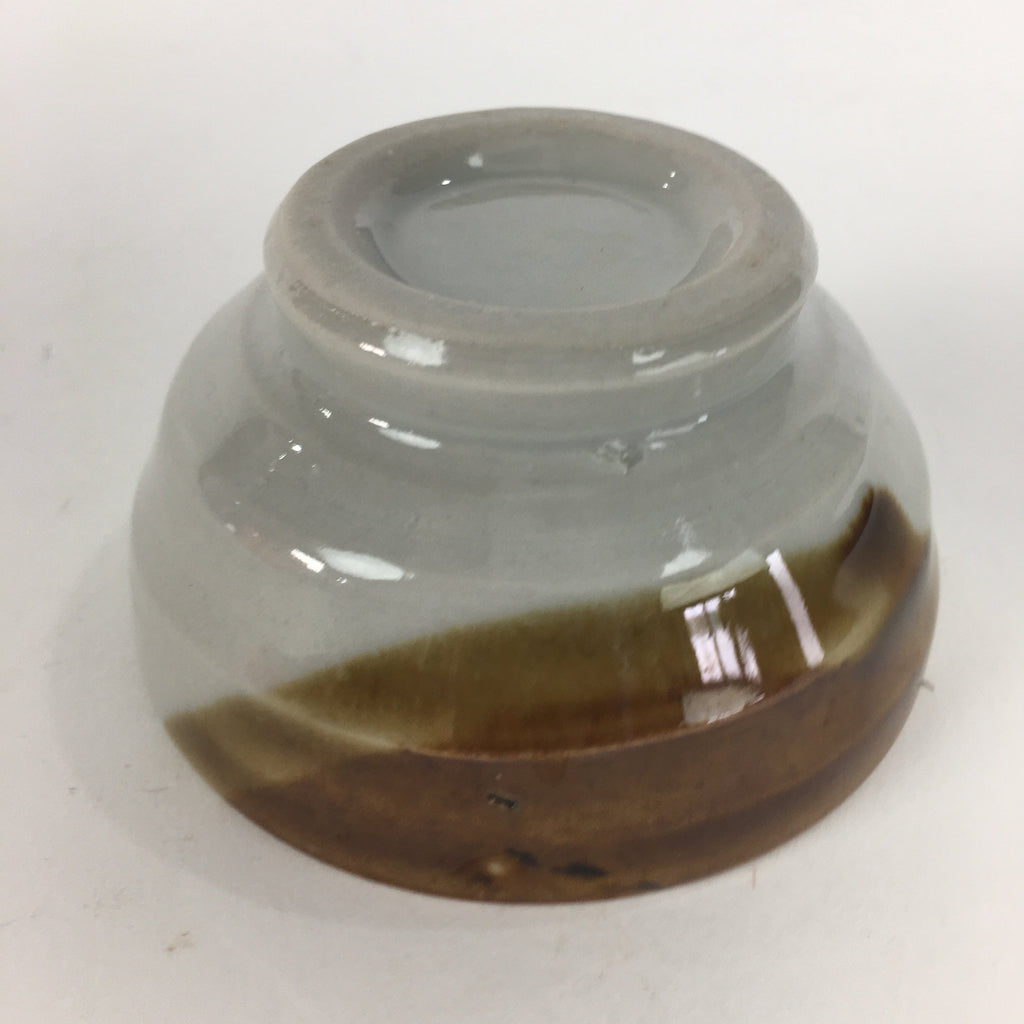 Japanese Pocerain Sake Cup Vtg Guinomi White Brown Kanji Design Ochoko GU978