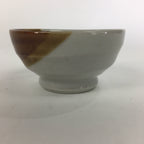 Japanese Pocerain Sake Cup Vtg Guinomi White Brown Kanji Design Ochoko GU979