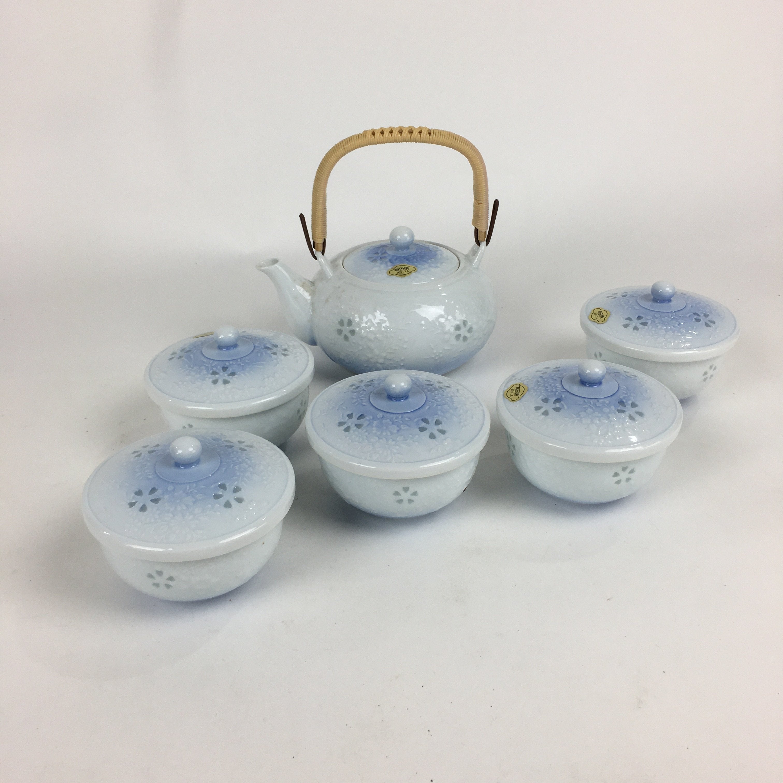 Japanese Porcelain 5pc Teacup And Teapot Set Vtg Arita Ware Yunomi Sencha TC244