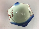 Japanese Porcelain 6 Sided Bowl Vtg Kobachi Blue Green Leaf Snack Kanji PT186