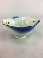 Japanese Porcelain 6 Sided Bowl Vtg Kobachi Blue Green Leaf Snack Kanji PT186