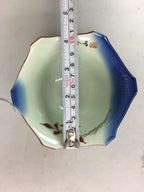 Japanese Porcelain 6 Sided Bowl Vtg Kobachi Blue Green Leaf Snack Kanji PT186