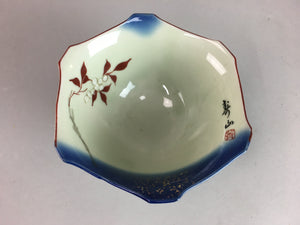 Japanese Porcelain 6 Sided Bowl Vtg Kobachi Blue Green Leaf Snack Kanji PT200