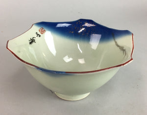 Japanese Porcelain 6 Sided Bowl Vtg Kobachi Blue Green Leaf Snack Kanji PT200