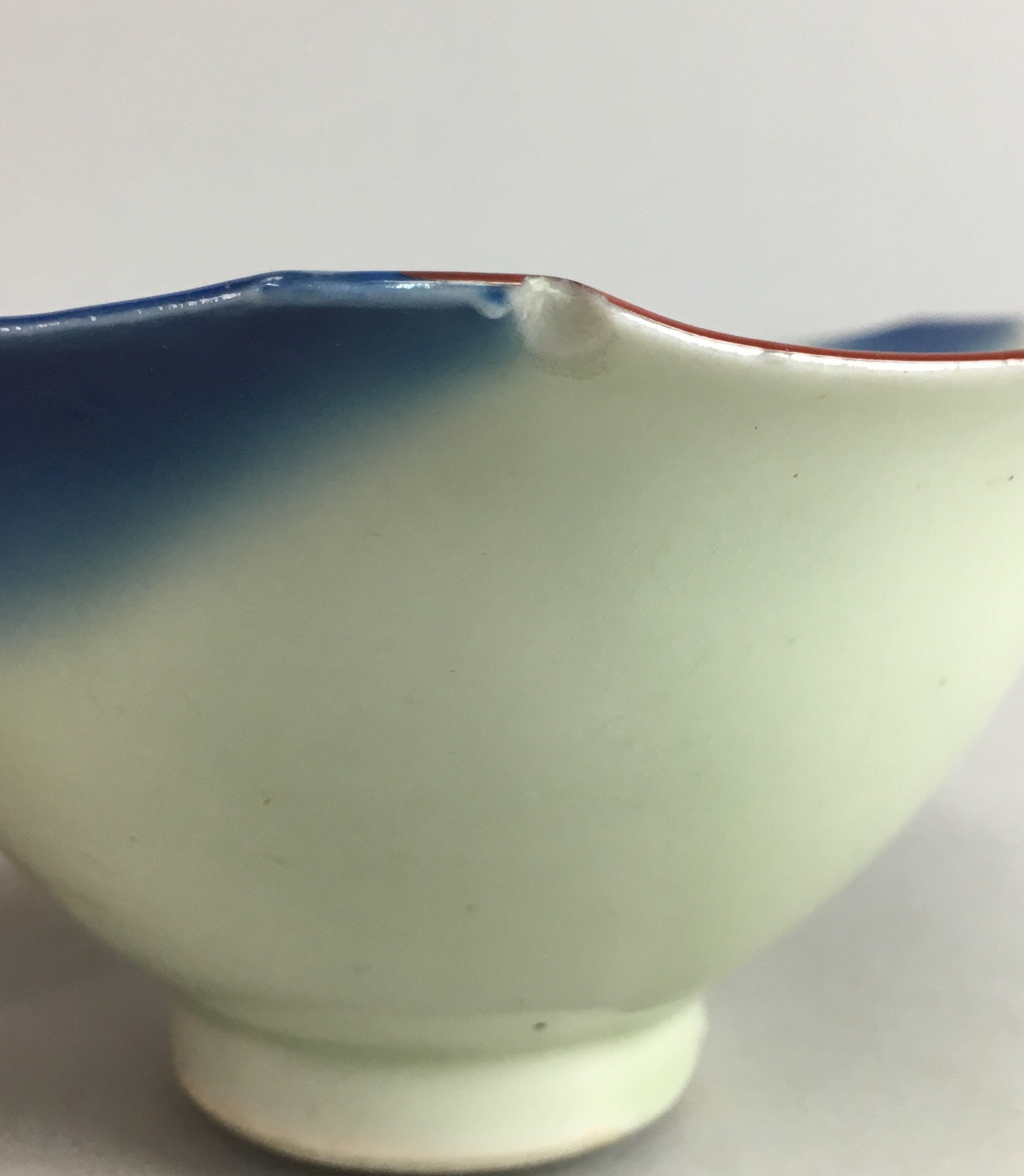 Japanese Porcelain 6 Sided Bowl Vtg Kobachi Blue Green Leaf Snack Kanji PT200