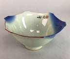 Japanese Porcelain 6 Sided Bowl Vtg Kobachi Blue Green Leaf Snack Kanji PT202