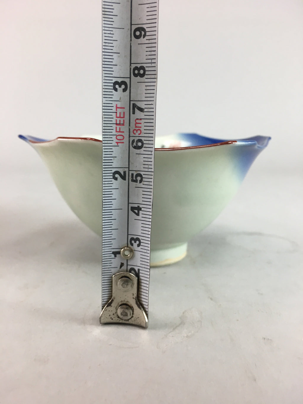 Japanese Porcelain 6 Sided Bowl Vtg Kobachi Blue Green Leaf Snack Kanji PT202