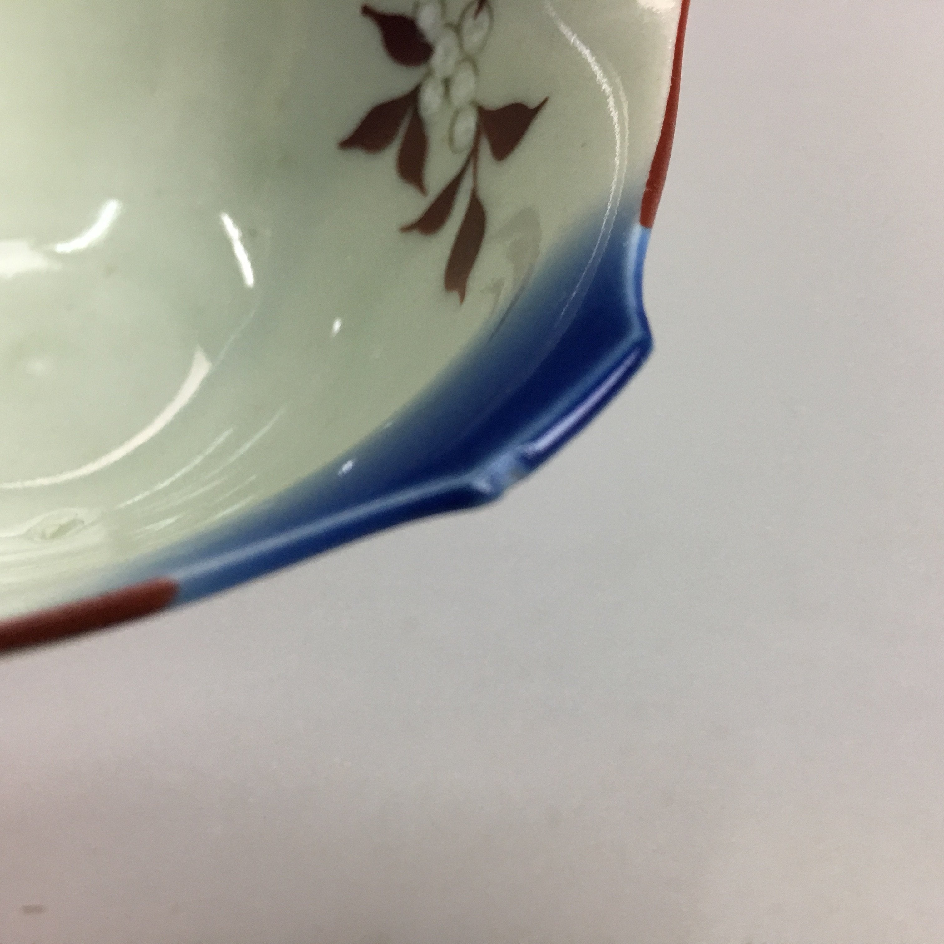 Japanese Porcelain 6 Sided Bowl Vtg Kobachi Blue Green Leaf Snack Kanji PT202
