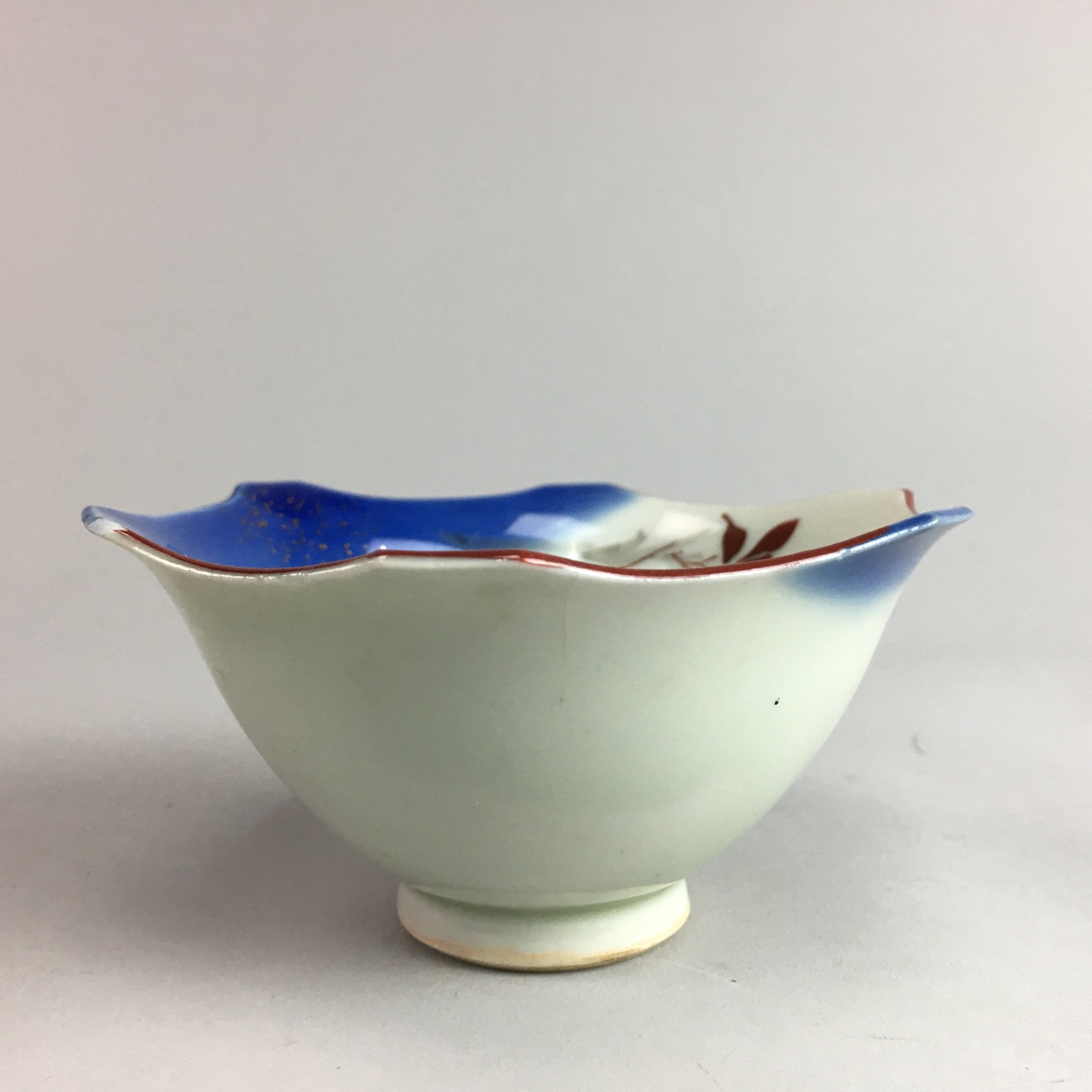 Japanese Porcelain 6 Sided Bowl Vtg Kobachi Blue Green Leaf Snack Kanji PT203