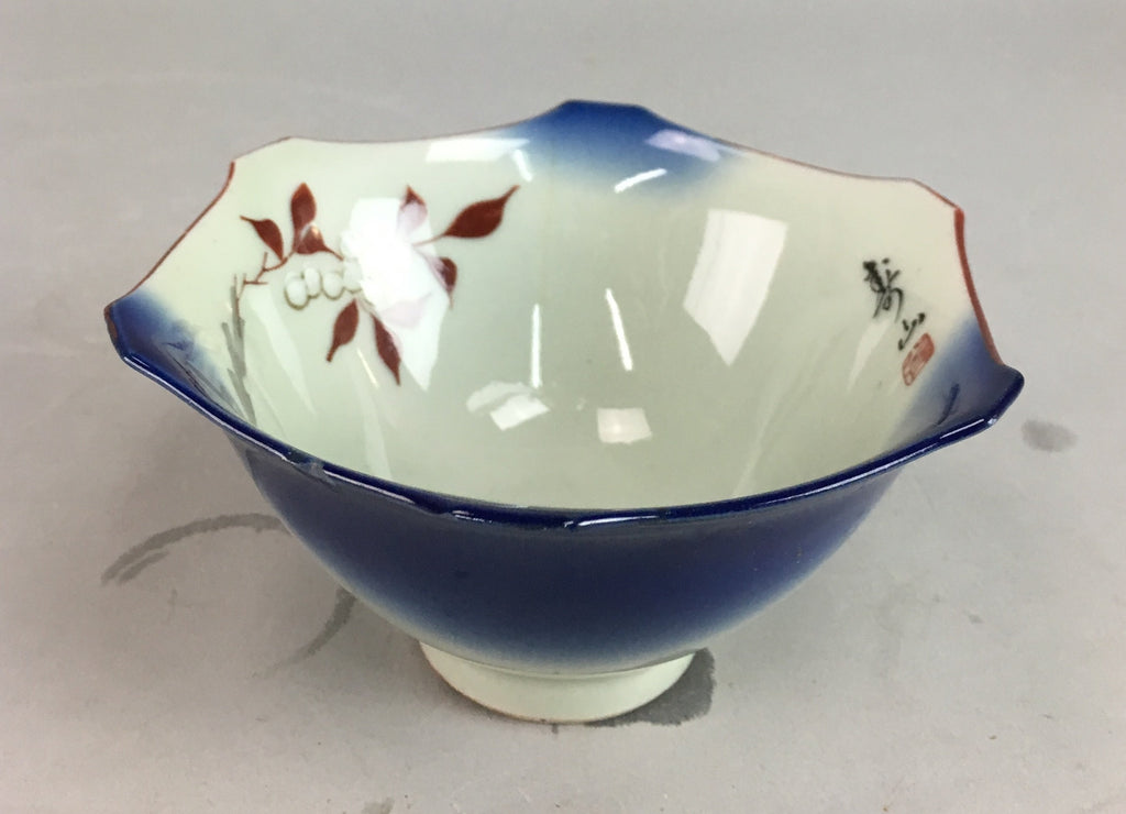 Japanese Porcelain 6 Sided Bowl Vtg Kobachi Small Blue White PT189