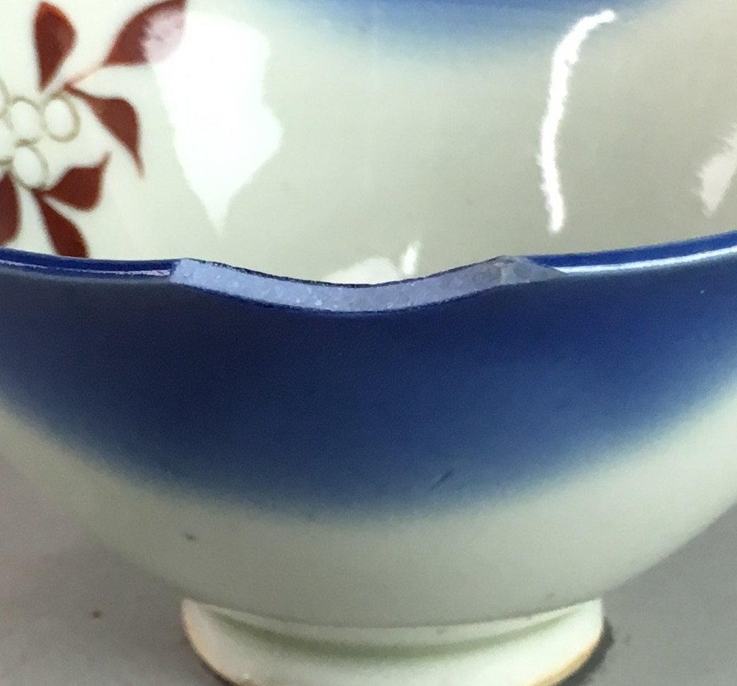 Japanese Porcelain 6 Sided Bowl Vtg Kobachi Small Blue White PT190