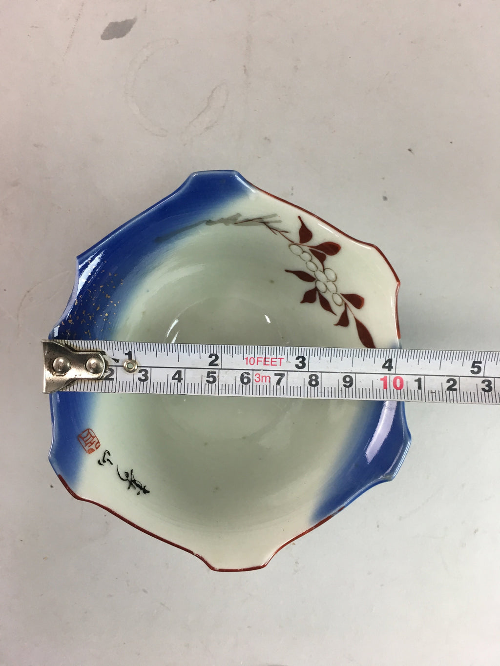 Japanese Porcelain 6 Sided Bowl Vtg Kobachi Small Blue White PT190