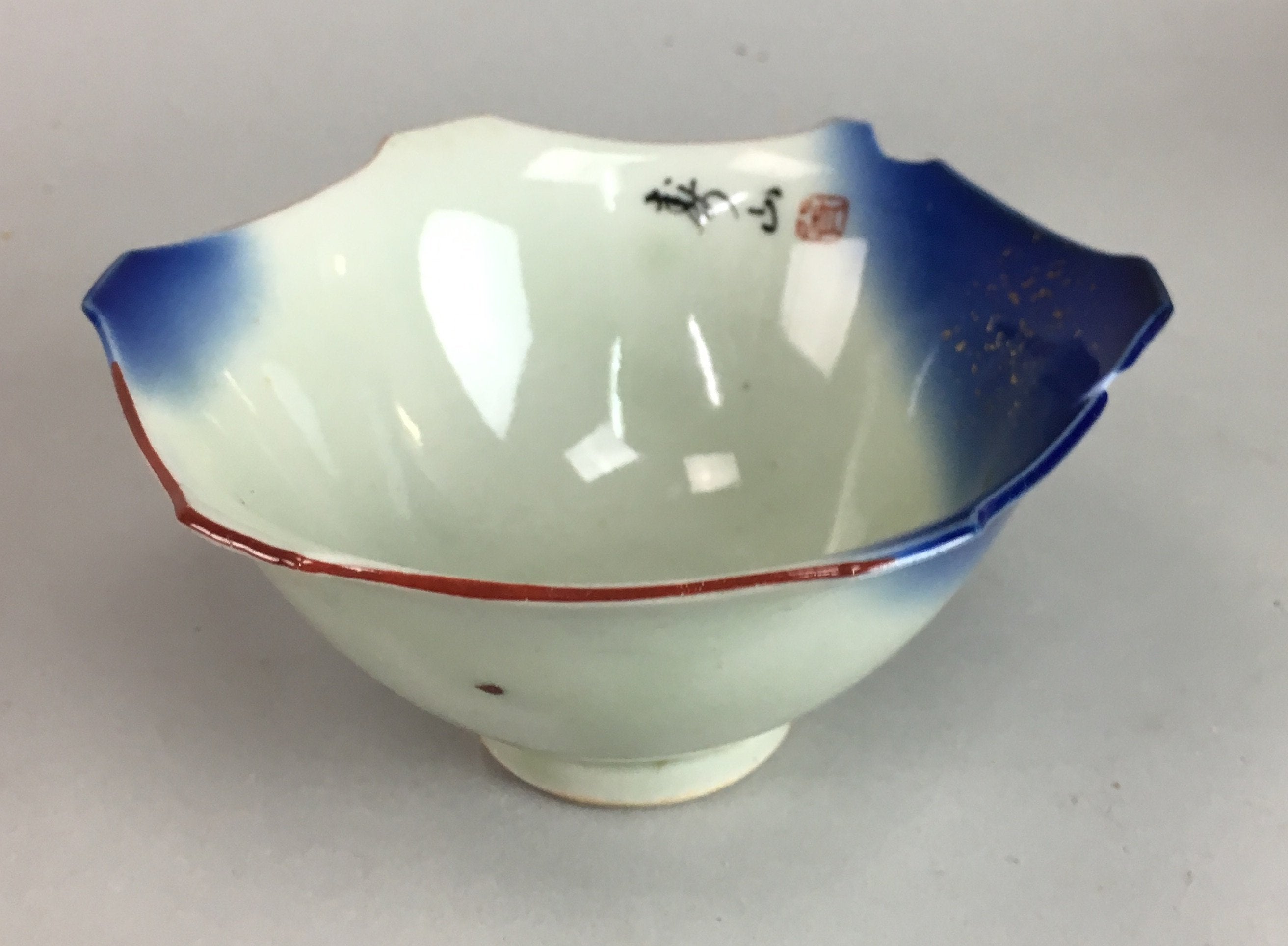 Japanese Porcelain 6 Sided Snack Bowl Vtg Kobachi Blue White PT191