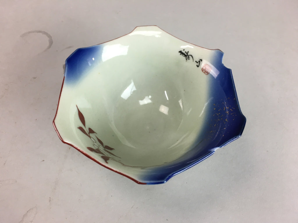 Japanese Porcelain 6 Sided Snack Bowl Vtg Kobachi Blue White PT191