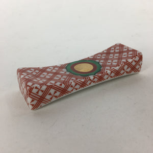 Japanese Porcelain Arita Ware Chopstick Rest Holder Vtg Red Green Sometsuke QT13