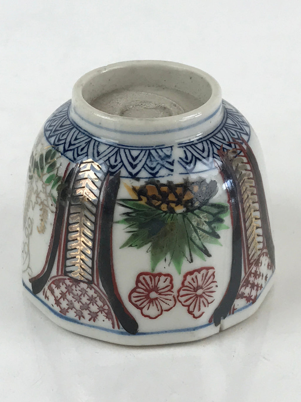 Japanese Porcelain Arita Ware Imari Teacup Yunomi Vtg Plants Flower Gold TC331