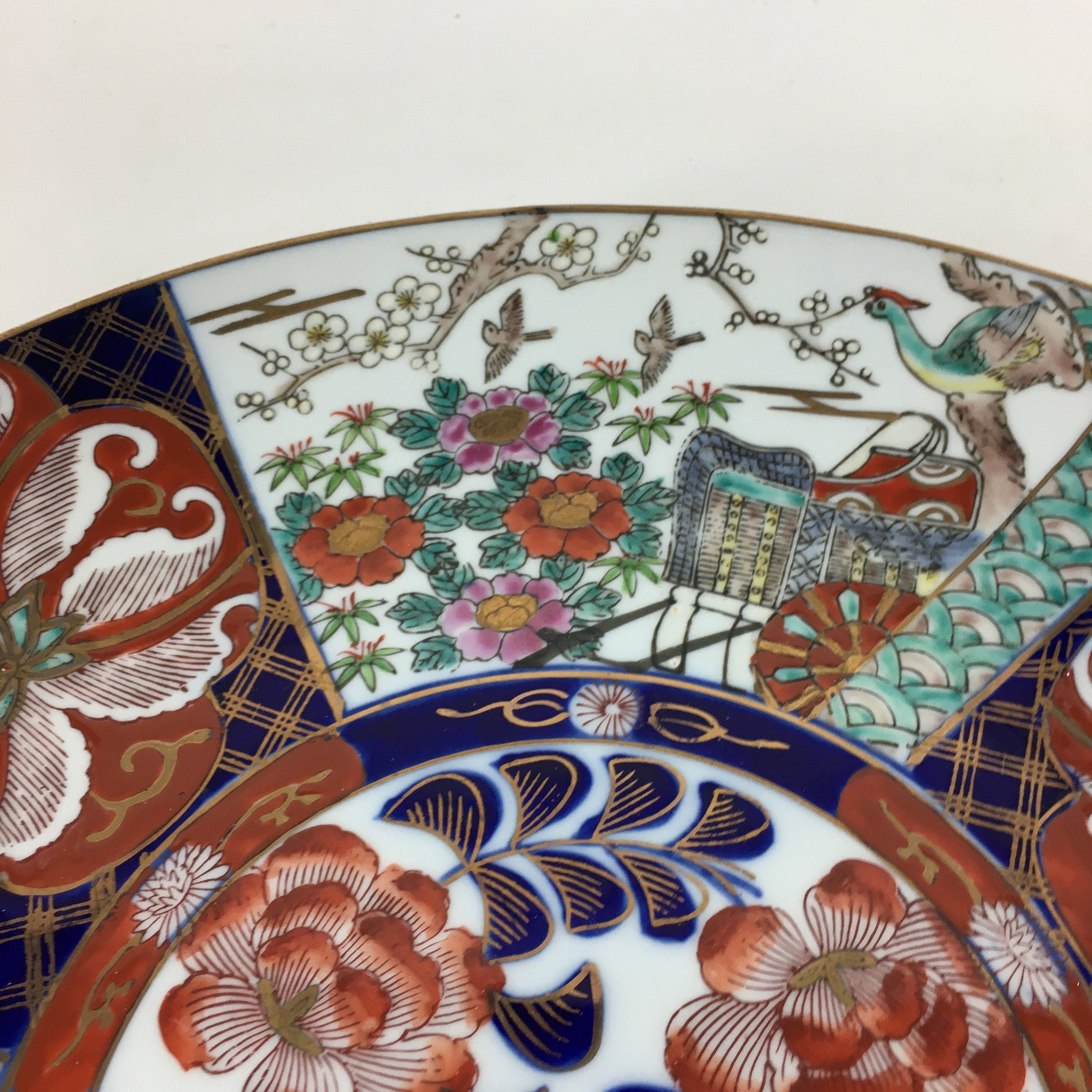 Japanese Porcelain Arita Ware Large Plate Centerpiece Vtg Round 37.5 cm PP646