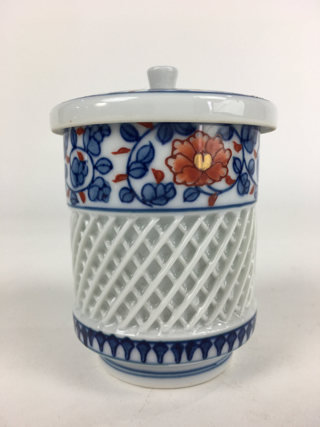 Japanese Porcelain Arita Ware Lidded Teacup Vtg Yunomi Blue White Sencha PP932