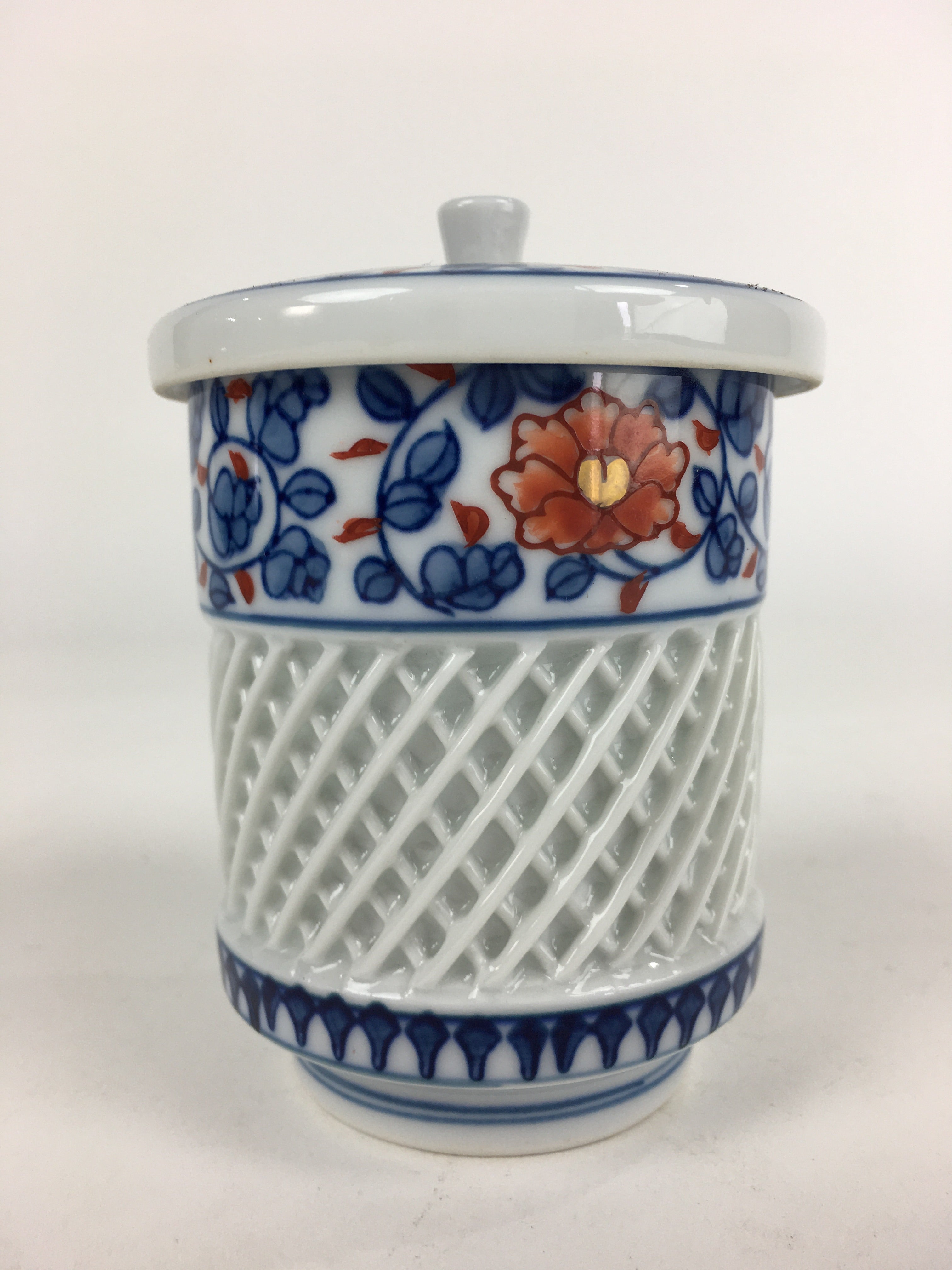 Japanese Porcelain Arita Ware Lidded Teacup Vtg Yunomi Blue White Sencha PP932