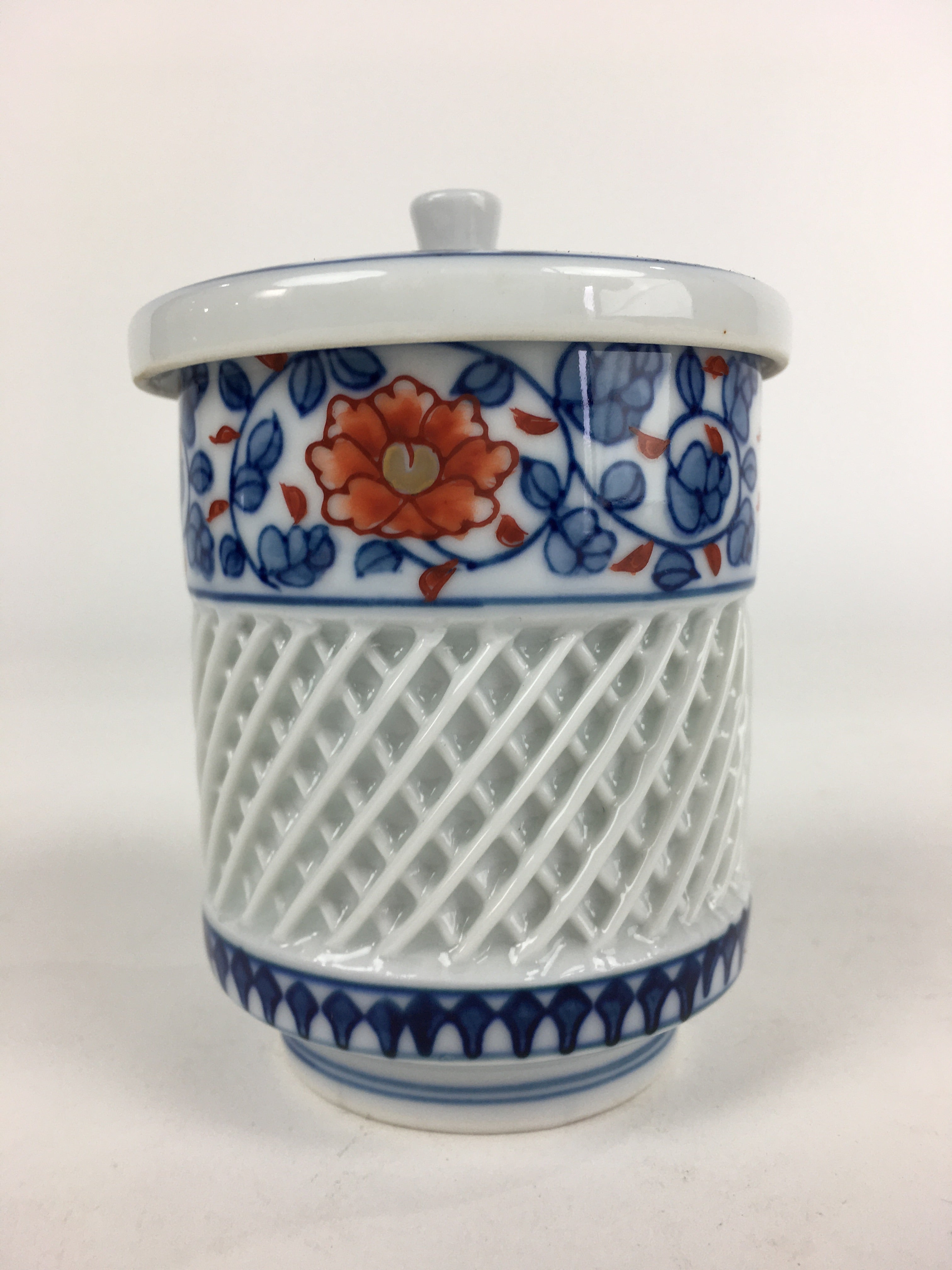 Japanese Porcelain Arita Ware Lidded Teacup Vtg Yunomi Blue White Sencha PP932