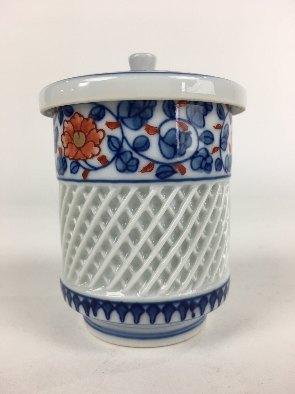 Japanese Porcelain Arita Ware Lidded Teacup Vtg Yunomi Blue White Sencha PP932