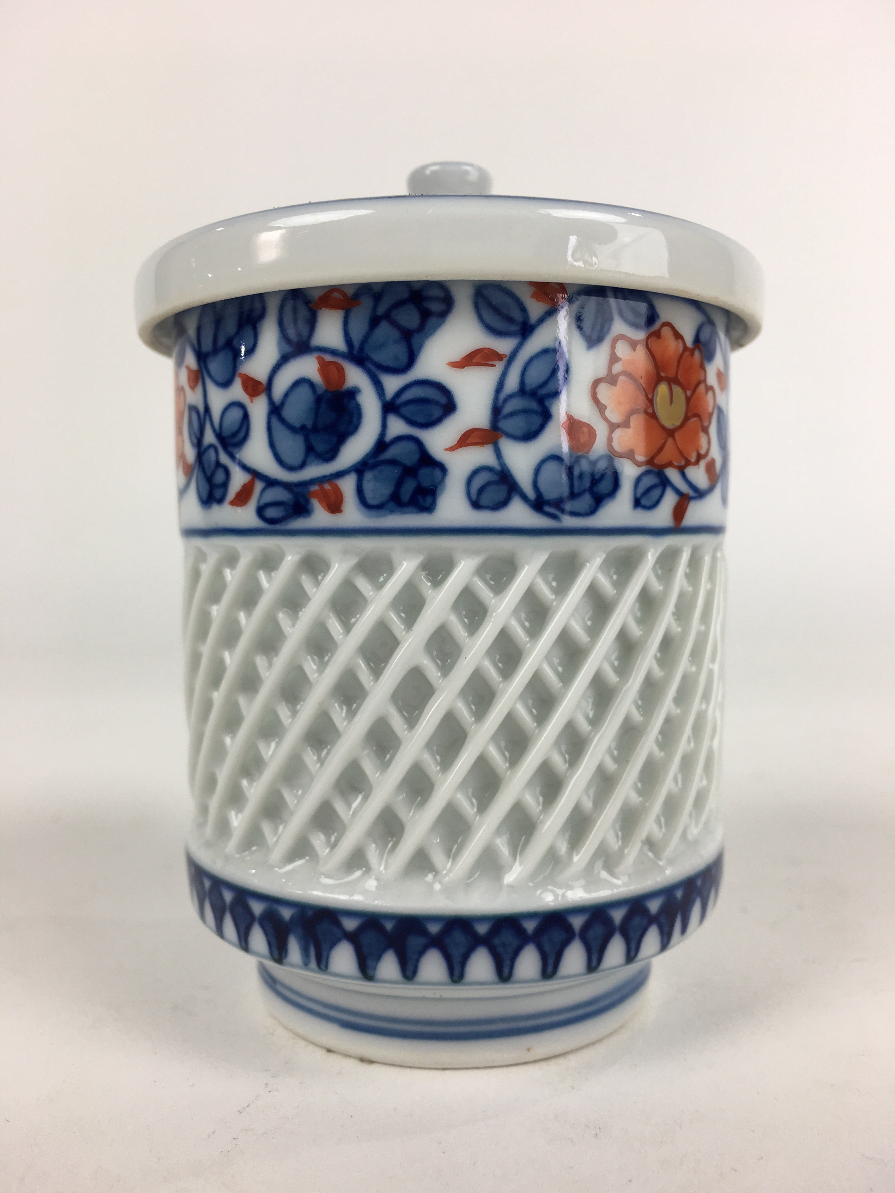 Japanese Porcelain Arita Ware Lidded Teacup Vtg Yunomi Blue White Sencha PP932