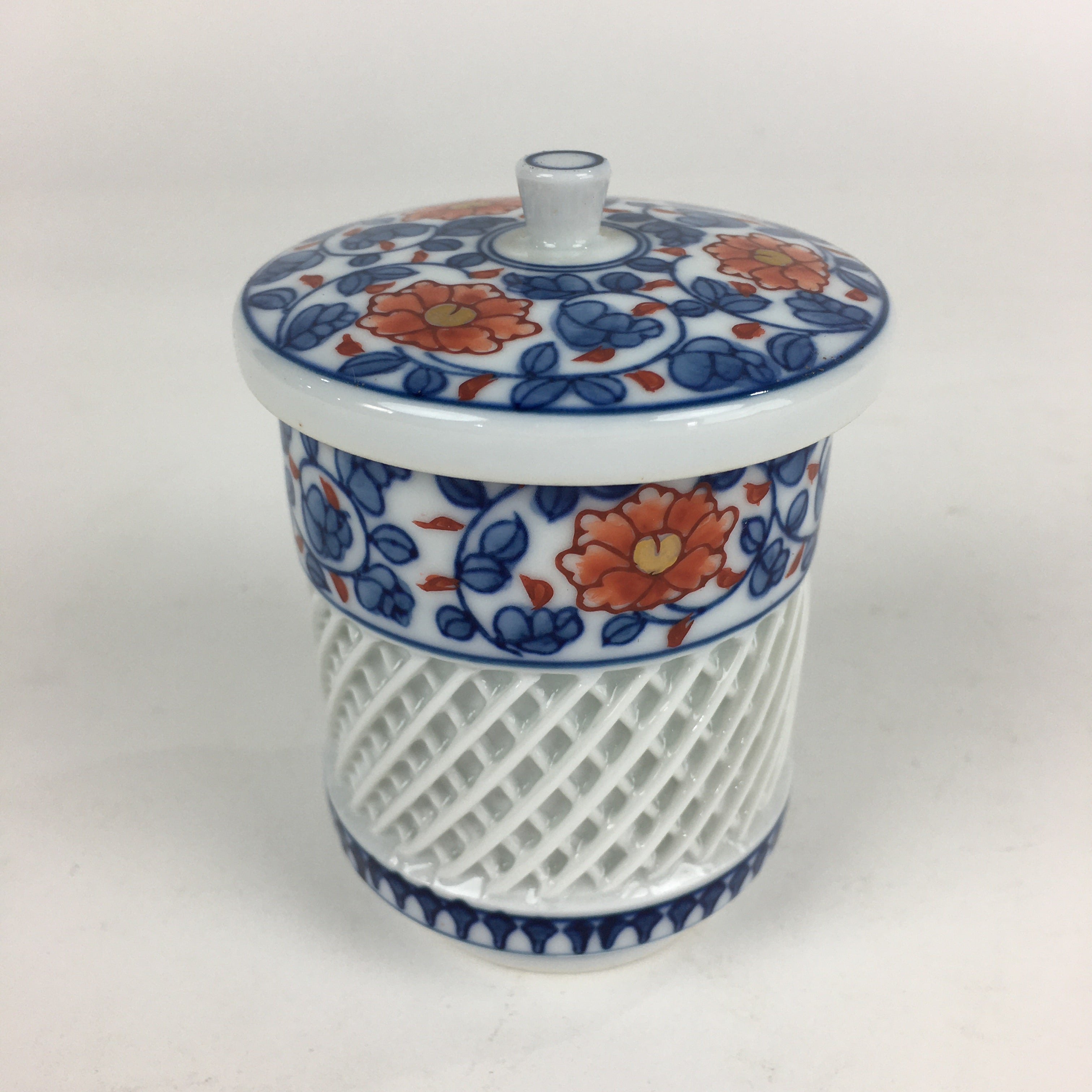 Japanese Porcelain Arita Ware Lidded Teacup Vtg Yunomi Blue White Sencha PP932