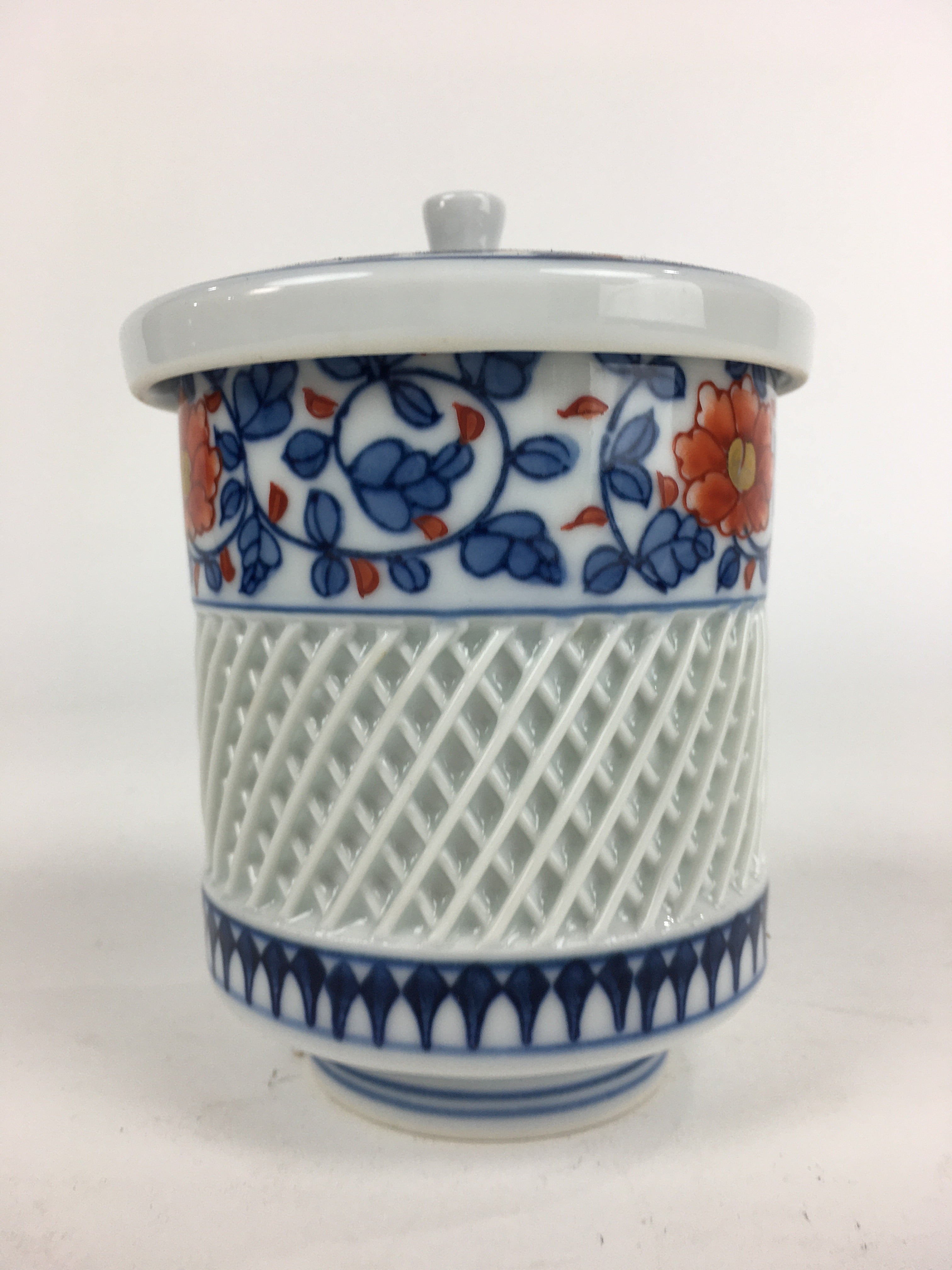 Japanese Porcelain Arita Ware Lidded Teacup Vtg Yunomi Blue White Sencha PP933