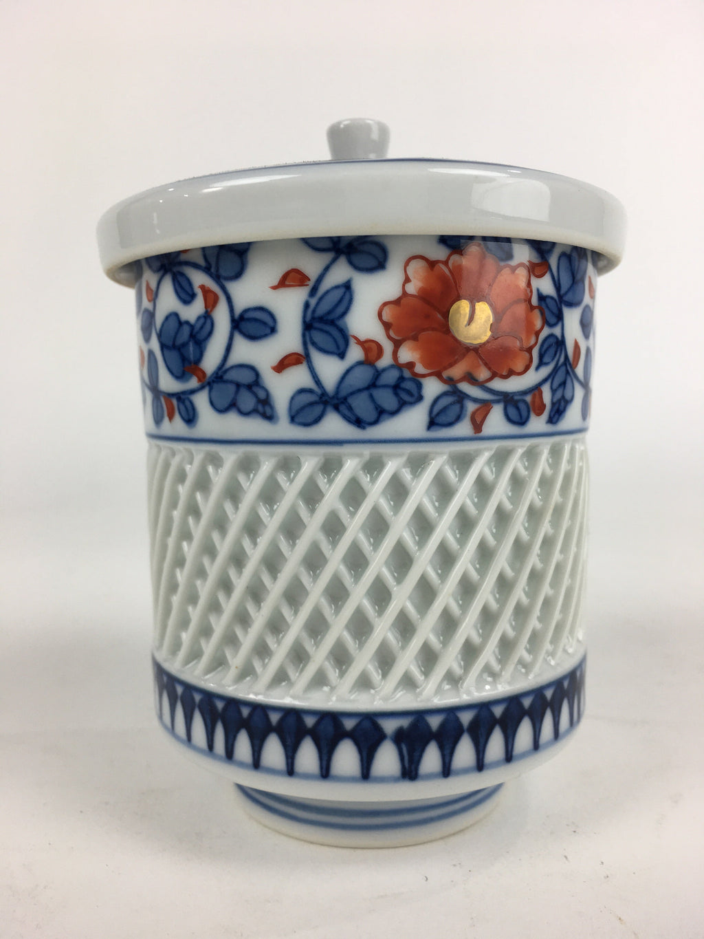 Japanese Porcelain Arita Ware Lidded Teacup Vtg Yunomi Blue White Sencha PP933