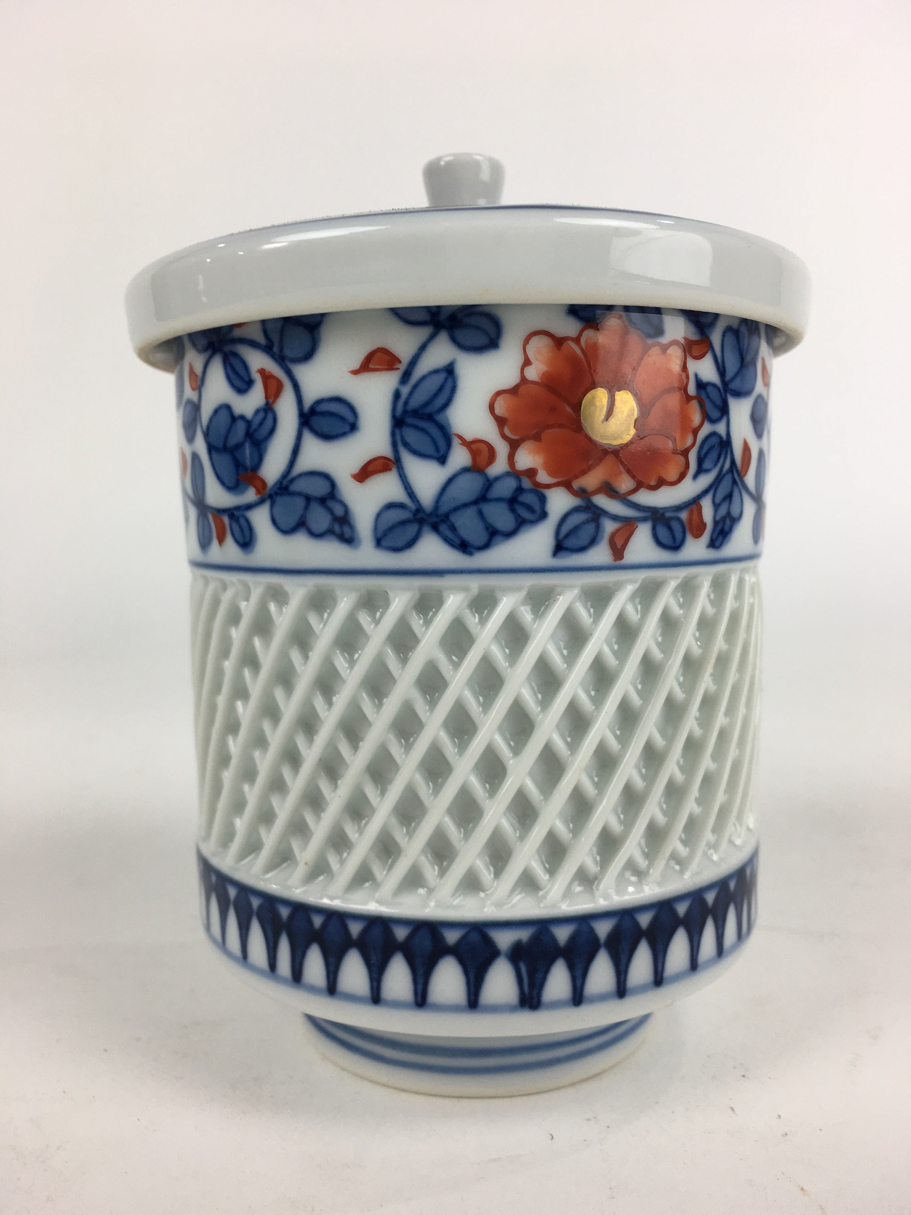Japanese Porcelain Arita Ware Lidded Teacup Vtg Yunomi Blue White Sencha PP933