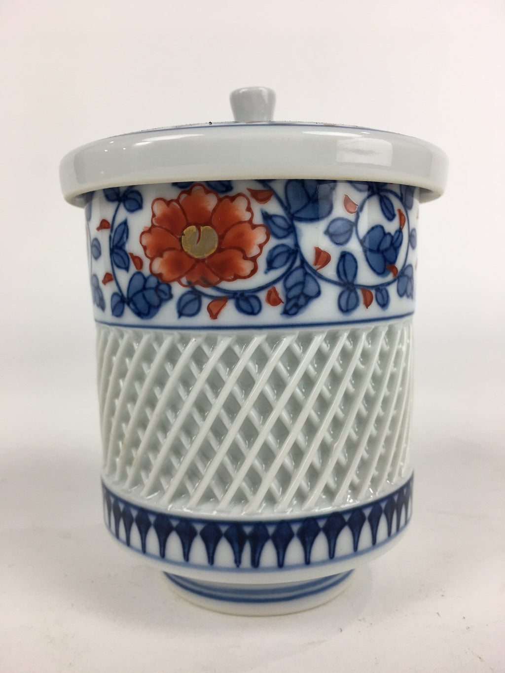 Japanese Porcelain Arita Ware Lidded Teacup Vtg Yunomi Blue White Sencha PP933