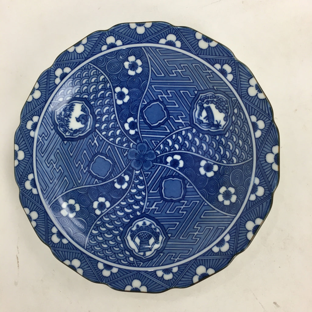 Japanese Porcelain Arita Ware Plate Sara Vtg Blue Sometsuke Round Flower PP662