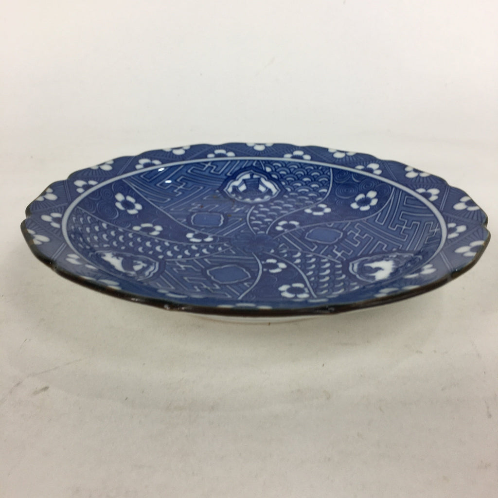 Japanese Porcelain Arita Ware Plate Sara Vtg Blue Sometsuke Round Flower PP663